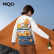 馬騎頓（MQD）男童秋新款寬松休閑長(cháng)袖學(xué)院風(fēng)趣味卡通字母打底衫T恤 米白 140