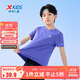 特步（XTEP）兒童童裝男女童純色圓領(lǐng)反光條短袖針織衫 靛藍紫 160