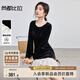 尚都比拉優(yōu)雅絲絨假兩件連衣裙女秋季圓領(lǐng)長(zhǎng)袖高級(jí)感小黑裙羽毛流蘇中長(zhǎng)裙