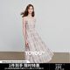 初語(yǔ)法式復古格紋抹胸吊帶裙女2025夏季新款收腰A字裙連衣裙 冰粉色 M