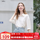 百圖betu女裝2025夏季新款襯衫微皺感亮片梭織七分袖上衣女2507T63 米白 S