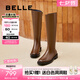 百麗（Belle）七夕禮物周雨彤同款月光騎士靴女商場款顯瘦長靴3EL73DG4 焦糖棕(啞光面) 39 (245mm)