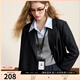 三彩2025秋季新款休閑西裝外套雙排扣簡(jiǎn)約正肩小西服寬松氣質(zhì)M 藏青色 S