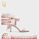 OLJ奢侈高端品牌女鞋蝴蝶結(jié)綁帶高跟鞋2025最新款絕美一字帶緞面涼鞋 粉紅色 37