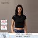 Calvin KleinJeans25春夏女士簡(jiǎn)約刺繡時(shí)尚ck辣妹正肩羅紋短袖T恤47AB212