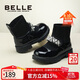 百麗童鞋女童公主靴2024秋冬加絨短靴子瑪麗珍鞋彈力襪子靴曜石黑33