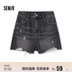 森馬（Semir）牛仔褲女寬松美式熱褲酷颯風(fēng)夏街頭毛邊短褲復古辣妹103324122010