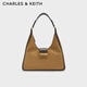 CHARLES&KEITH25秋新品復(fù)古仿麂皮金屬扣腋下包女CK2-40840561-2 Sahara Sand沙色/棕色 L