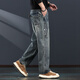 杰雷諾黑灰色牛仔褲男寬松直筒秋冬季新款闊腿大褲腳斜口袋休閑百搭長(cháng)褲
