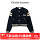 Charlie Luciano標識刺繡針織開(kāi)衫春秋新款073777短款學(xué)院風(fēng)休閑cl外套潮女 藏青色 S