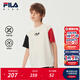 FILA【涼感】斐樂(lè )兒童童裝上衣2025年秋季新款男大童純棉短袖T恤 云菇白-WT 140