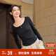 森馬（Semir）長袖T恤女短款撞色打底衫簡約風(fēng)秋季假兩件修身衣服101524101005