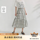 茵曼黑白格鹽縮肌理半身裙夏季女裝不規則松緊腰a字裙子 黑白格  S