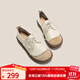 青婉田真皮絨面拼接小皮鞋女英倫厚底新款日系女jk系帶單鞋 米白色 37