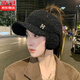 浩冠 鴨舌帽冬天騎車帽子女秋冬季護(hù)耳加絨保暖針織毛線帽時(shí)尚百搭空頂耳套潮 黑色 均碼