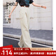 百圖betu女裝春季新款休閑褲高腰寬松多口袋闊腿工裝褲女2402T71 杏色 M