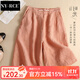 NY-RCE棉麻短褲女夏季新款五分闊腿中褲直筒休閑高腰亞麻闊腿短褲 皮粉色 L 【建議110-130斤】