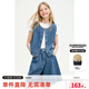 ELLE KIDS童裝 25夏季女童假日風(fēng)半松緊腰透氣牛仔廓版休閑直筒五分褲 牛仔藍(lán) 160 （S）