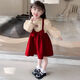 麥潮尚女童冬裝連衣裙洋氣兒童公主裙春秋款童裝嬰兒禮服女寶寶裙子加絨 蝴蝶結假兩件裙 紅色(加絨) 80