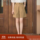 茵曼（INMAN）設計感高腰短褲夏橡筋松緊腰遮胯直筒休閑褲女 卡其色-新 M