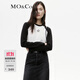 MO&Co.水漿星星圖案美式撞色插肩袖長(zhǎng)袖圓領(lǐng)短款棉質(zhì)彈力T恤摩安珂 本白色-第2批 S 160