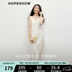 紅袖皺感緞面連衣裙2025春季新款女裝圓領(lǐng)修身顯瘦氣質(zhì)垂感背心長裙 米白004 M