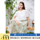 百圖betu女裝夏季新款半身裙新國(guó)風(fēng)扎染水墨印花高腰裙女2405T50 綠色 L