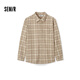 森馬長(cháng)袖襯衫男冬季肌理感燈芯絨情侶格紋外穿式襯衣寬松101724105203