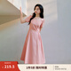 茵曼法式方領(lǐng)純棉連衣裙2025夏季女裝新品壓褶收腰顯瘦氣質(zhì)長裙 粉紅色 L