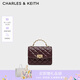 CHARLES&KEITH25秋季新品菱格鏈條手提斜挎包小方包包女包七夕禮物CK2-50701608 Wineberry Red紫紅色 S