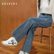 詩(shī)凡黎（'SEIFINI）孟子義代言【加絨上新】經(jīng)典直筒高腰顯瘦休閑牛仔長(cháng)褲2025冬新款 【常規版155-165cm】藍色 L