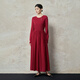 生活在左【林棲作品】綿羊毛連衣裙手鉤花長(cháng)袖2025冬毛織裙子女 酒紅色 L