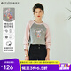 Olrain歐芮兒法式拼色長(cháng)袖T恤女春裝新款復古印花插肩袖上衣 拼色 M