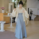 芷蘅間 云水謠 原創(chuàng  )漢服套裝女2025新款新中式仿牛仔破裙褶衣外衫 外搭 預售30天 M