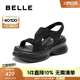 百麗（Belle）細(xì)閃水鉆面休閑涼鞋女商場同款厚底增高涼鞋E2W1DBL5 黑色 37 (235mm)