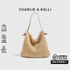 CHARLIE&KELLI CK品牌包包女包民族風(fēng)大容量草編包海邊度假女士2025新款單肩包 米黃色