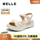 百麗（Belle）寬條帶休閑涼鞋女商場同款真皮厚底涼鞋D6N2DBL5 米白 37 (235mm)