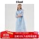 ELAND衣戀連衣裙女舒適透氣襯衫領(lǐng)A字九分長裙純棉夏季新款 淺藍(lán)色(51)L/Blue L 170