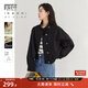 對白氣質(zhì)立領(lǐng)短款風(fēng)衣外套女2025秋裝新款抽繩高級感通勤皮衣夾克 靜謐黑 S