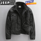 JEEP SPIRIT美式復古加絨加厚牛仔外套男翻領(lǐng)羊羔毛棉衣冬季棉服黑色棉襖 黑色 L
