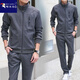啄木鳥(niǎo)純棉衛衣外套男春秋季青年時(shí)尚潮流搭配兩件套爸爸跑步運動(dòng)服套裝 16013深灰色【外套+褲子】 2XL【145-160斤】
