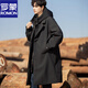 羅蒙（ROMON）假兩件連帽中長(cháng)版風(fēng)衣羽絨服男士派克服2025冬季新款韓版保暖外套 黑色 XL 體重155-175斤