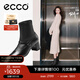 愛(ài)步（ECCO）靴子女 時(shí)尚潮流百搭女靴羊皮輕奢粗跟短靴女 型塑290973 黑色29097351052 37