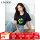 LAGOGO【新疆棉】淺灰色印花短袖T恤女拉谷谷2025夏秋新款上衣 藏青色 M