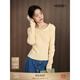 闊色黃色長(cháng)袖針織衫內搭2025秋冬季新款女裝藍色上衣毛衣打底衫 黃色 M
