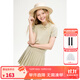 ELLE KIDS童裝 25夏季女童法式甜美風(fēng)娃娃領(lǐng)正肩版休閑刺繡針織短袖上衣 卡其綠 160 （S）