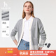 哈吉斯（HAZZYS）女裝 春季女士外套【PHIZ系列】撞色針織棉/羊毛開衫女 灰色GE M (160/84A 38)