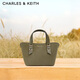 CHARLES&KEITH25冬新品復古絨面手提托特包斜挎包CK2-30782725-1 Deep Olive深橄欖色 S