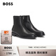 BOSS博斯【禮物】男士壓印徽標側拉鏈皮革半靴 001-黑色 41 (7)