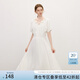 范思藍(lán)恩法式V領(lǐng)系帶連衣裙女2025夏新款玫瑰裝飾泡泡袖長裙12828 米白 L
